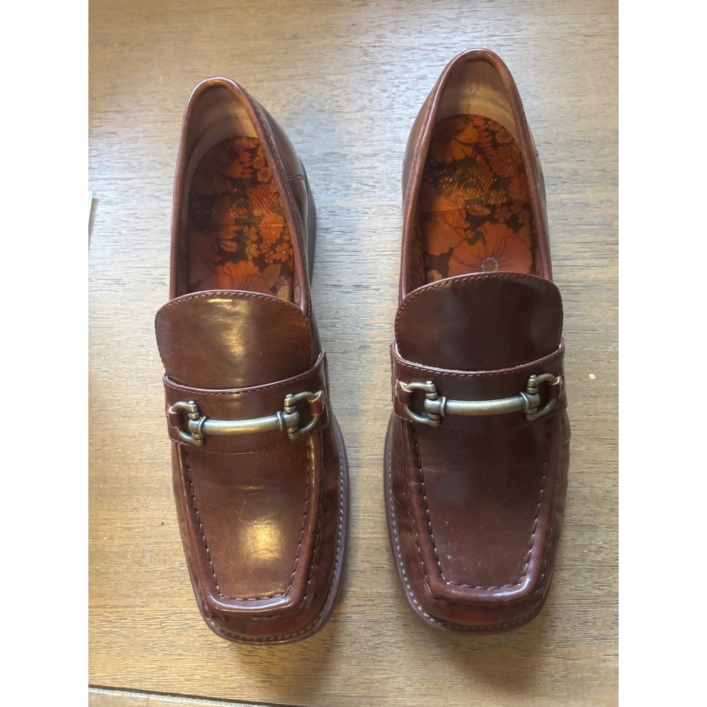 Korks Brown Horsebit Loafers Square Toe‎ Block Heel Size 9.5